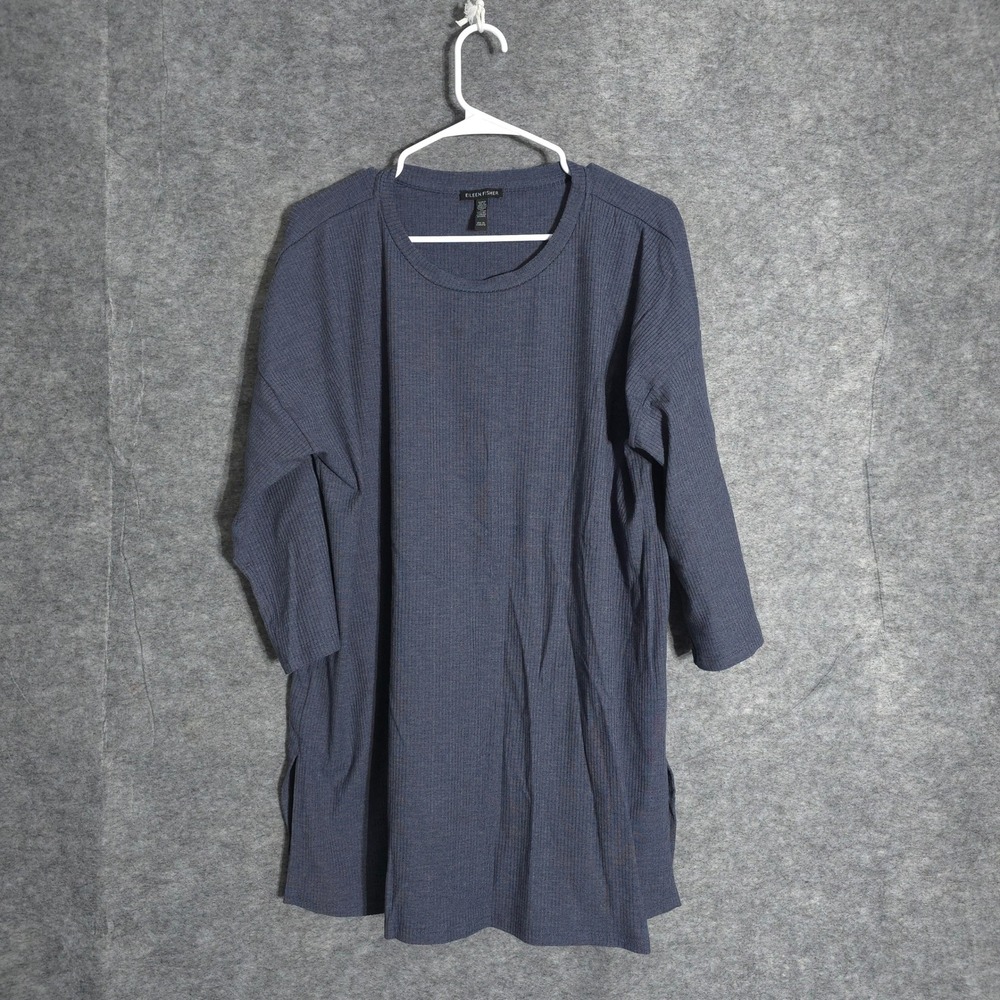 Eileen‎ Fisher Ribbed Knit Tunic Top Womens XL Blue Tencel Lyocell Relaxed Fit